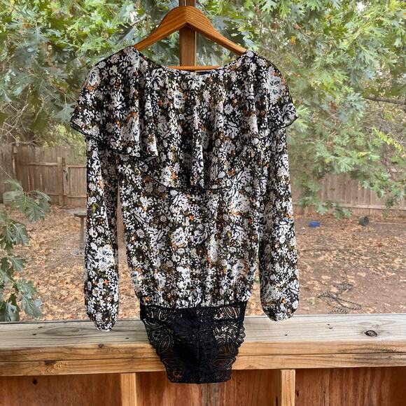 Free People Intimately Say It To Me Floral Print Bodysuit Black Combo Size XS - Picture 5 of 13